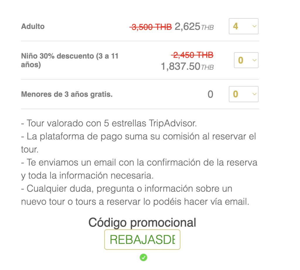 Descuento a introducir en el calendario de reserva